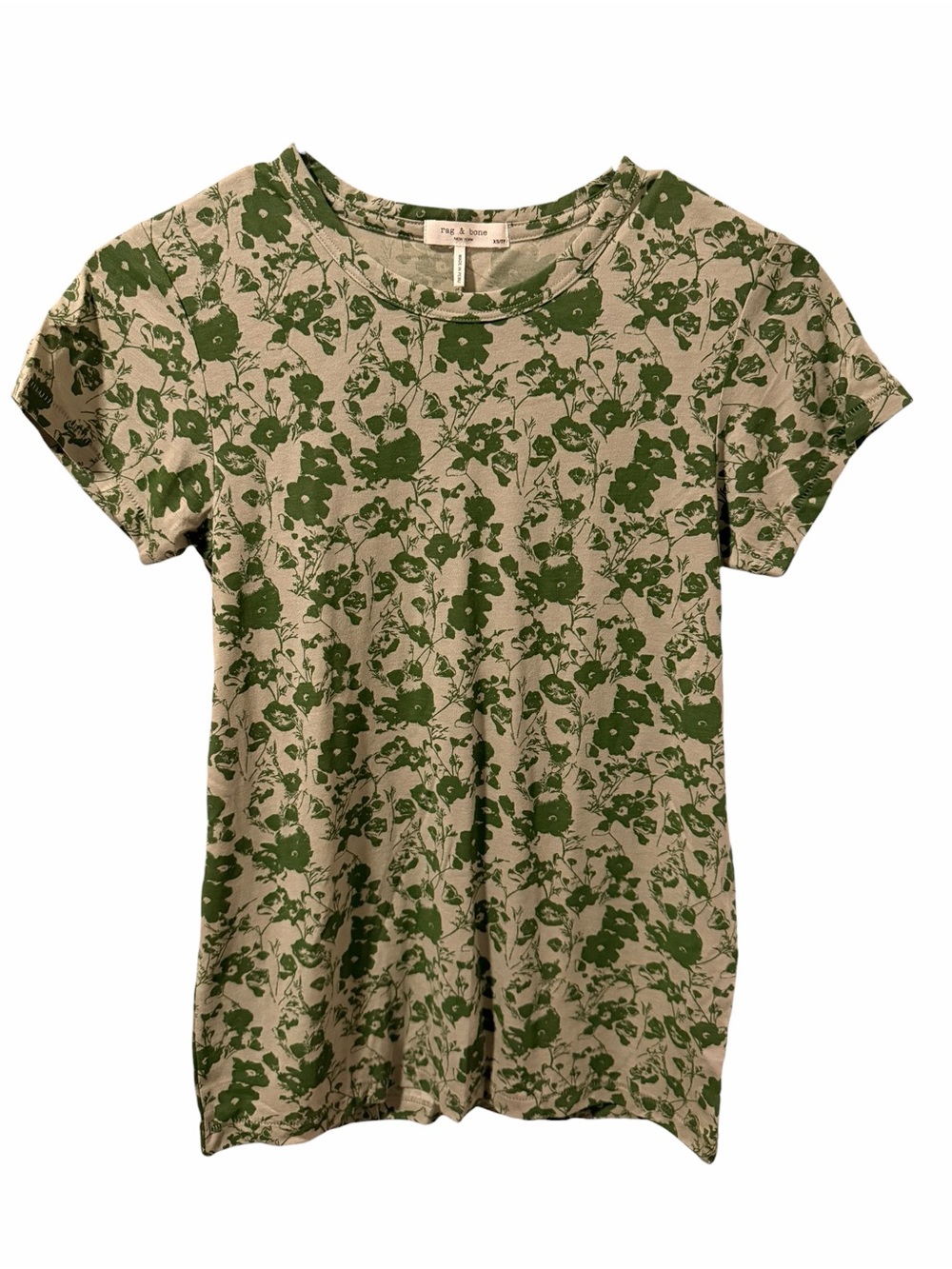 rag & bone Beige Tee with Olive Green Floral Print XS Women